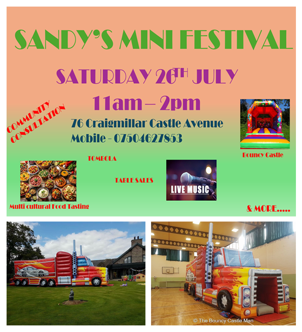 Poster for Sandy's Mini Festival on Saturday 26th July